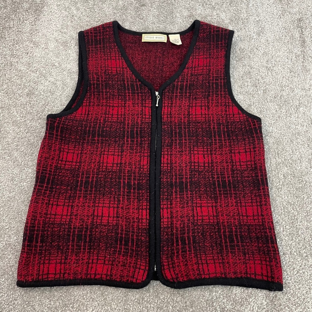 Vintage Boiled Wool Sweater Vest Womens Medium Plaid Dark Academia Studio Works